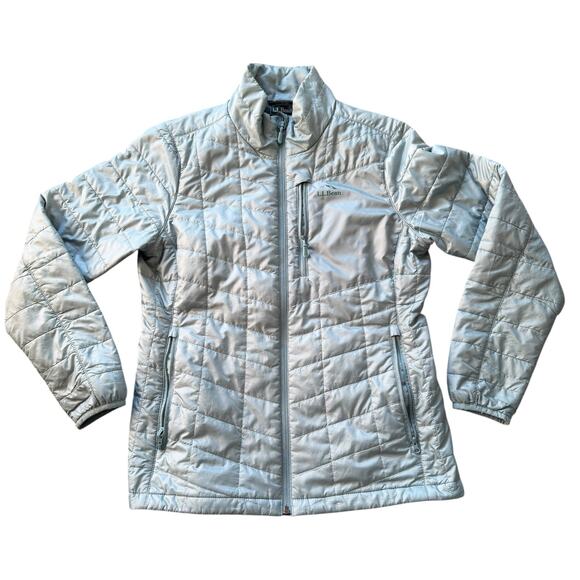 LL Bean Womens S Petite Primaloft Packaway Jacket Coat Fog Blue Cross Core Tech - Picture 1 of 5